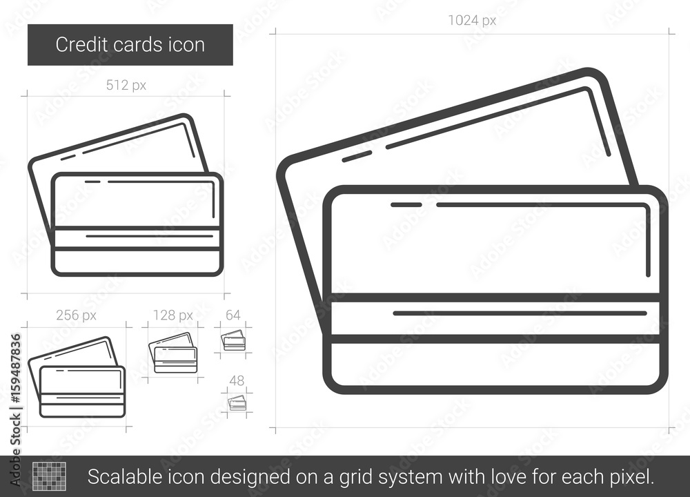 Poster credit cards vector line icon isolated on white background. credit cards line icon for infographic, 
