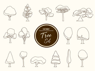 Tree set outline illustration in hand drawn style