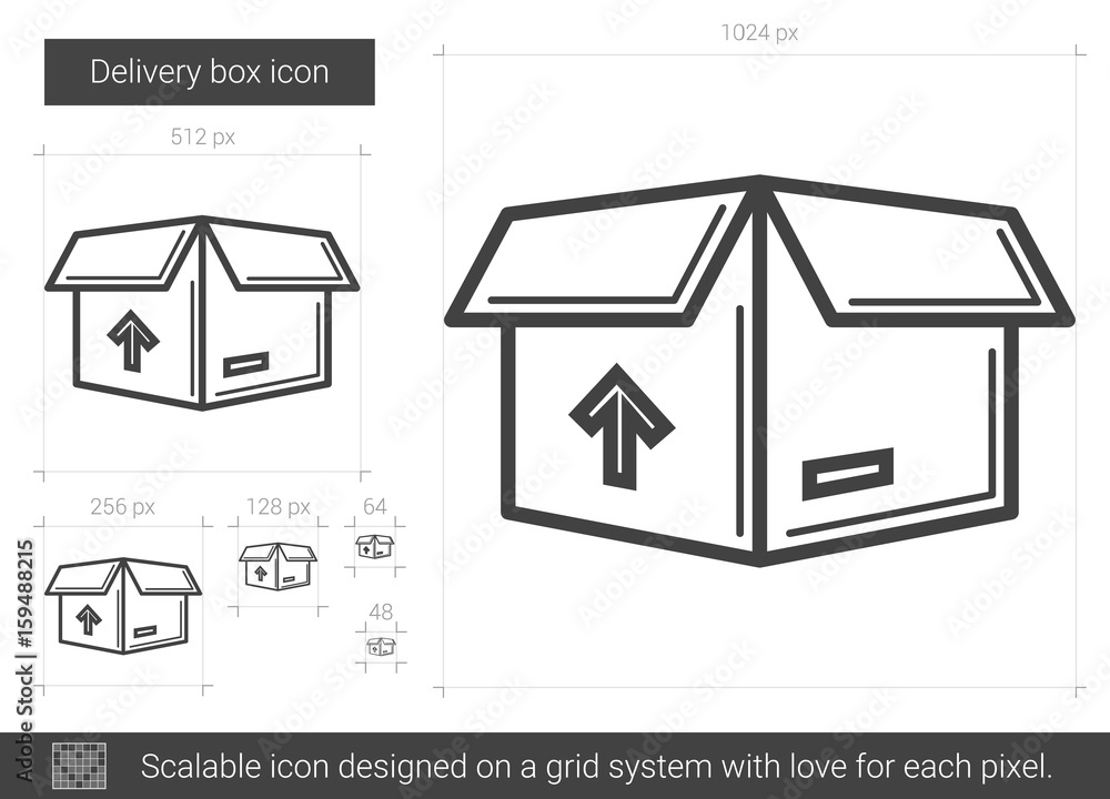 Poster delivery box vector line icon isolated on white background. delivery box line icon for infographic, 