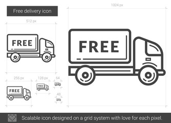 Free delivery vector line icon isolated on white background. Free delivery line icon for infographic, website or app. Scalable icon designed on a grid system.