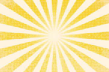 horizontal vector illustration of a grunge background of yellow color. divergent rays. the simulation of old printed materials.