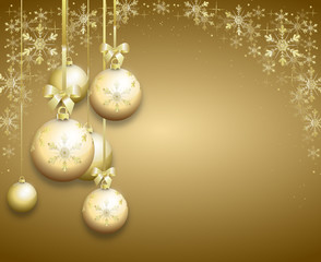 Fototapeta na wymiar golden christmas background decorated with christmas bulbs