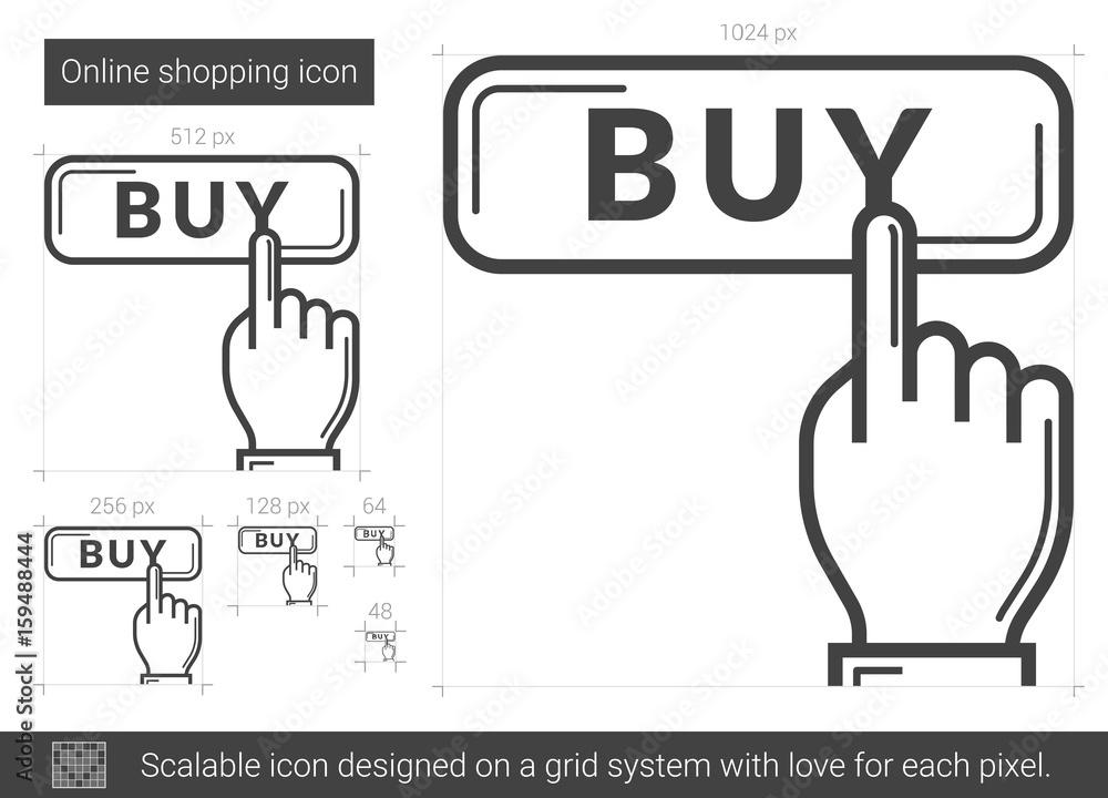 Poster online shopping vector line icon isolated on white background. online shopping line icon for infogra