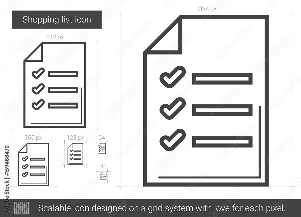 Poster shopping list vector line icon isolated on white background. shopping list line icon for infographic