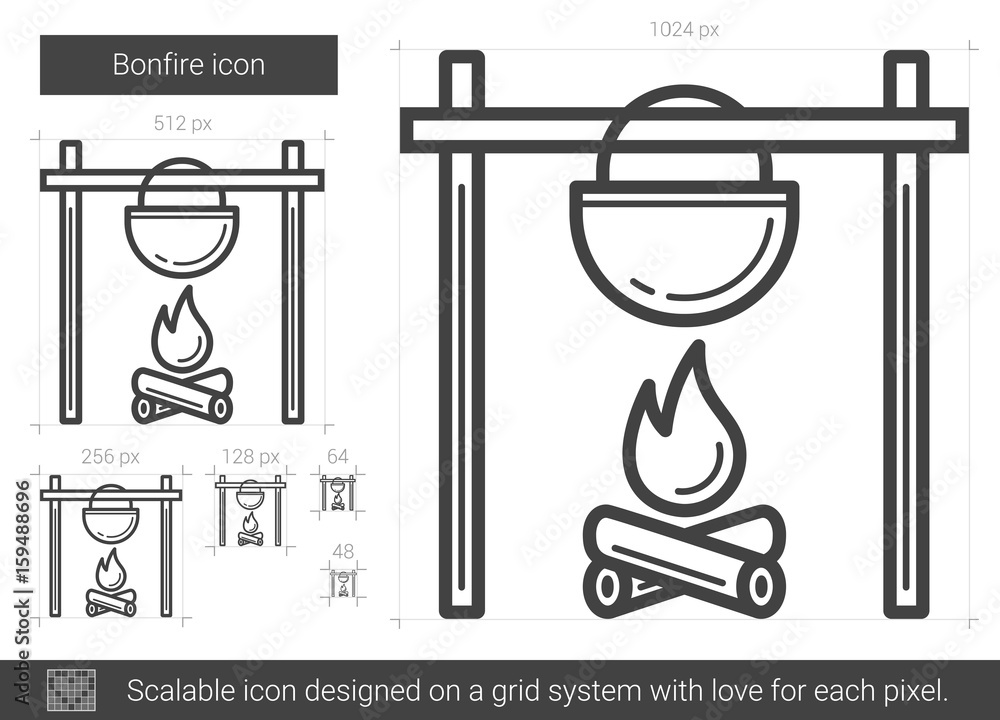 Poster bonfire vector line icon isolated on white background. bonfire line icon for infographic, website or