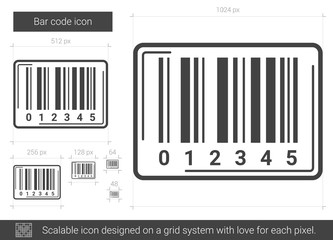 Bar code vector line icon isolated on white background. Bar code line icon for infographic, website or app. Scalable icon designed on a grid system.