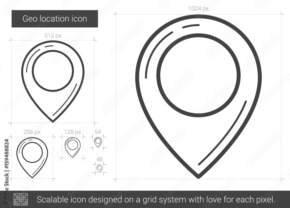 Poster geo location vector line icon isolated on white background. geo location line icon for infographic, 