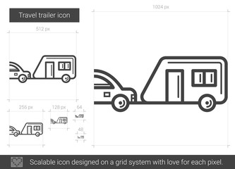 Travel trailer vector line icon isolated on white background. Travel trailer line icon for infographic, website or app. Scalable icon designed on a grid system.