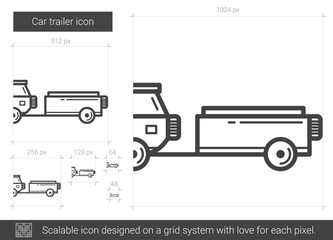 Car trailer vector line icon isolated on white background. Car trailer line icon for infographic, website or app. Scalable icon designed on a grid system.