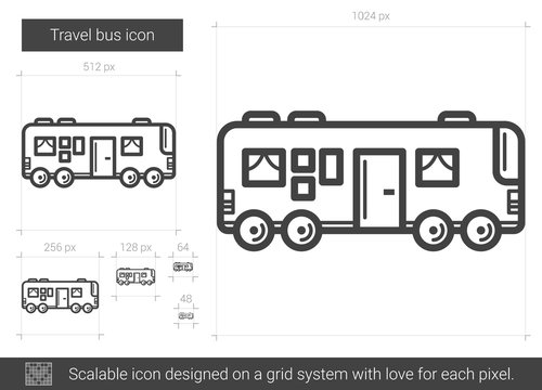 Travel bus vector line icon isolated on white background. Travel bus line icon for infographic, website or app. Scalable icon designed on a grid system.
