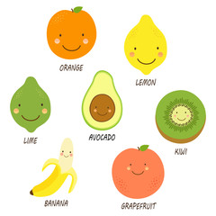 Fototapeta premium Cute smiling characters of fruits