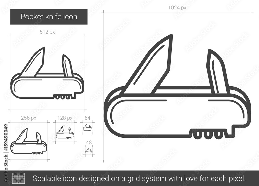 Poster pocket knife vector line icon isolated on white background. pocket knife line icon for infographic, 
