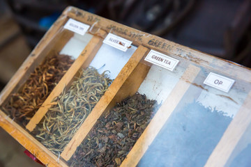 Collection of fresh Ceylon teas, closeup view