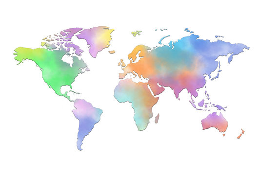 Colored Map of world on white background