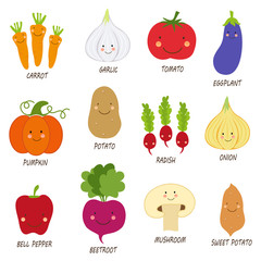 Cute smiling characters of veggies
