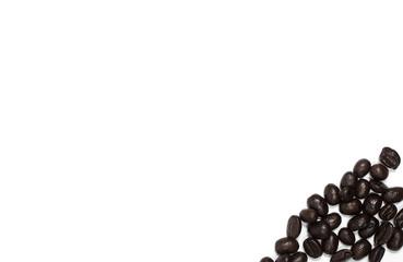 Brown coffee beans isolated on white background.