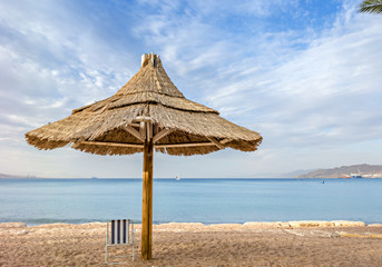 Morning at central public beach of Eilat - number one resort and recreation city in Israel