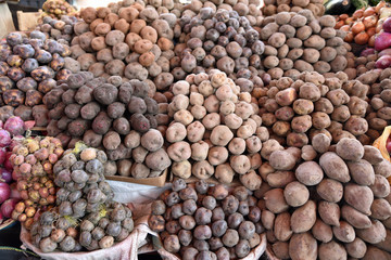 Pommes de terre des Andes au marché central à Arequipa au Pérou
