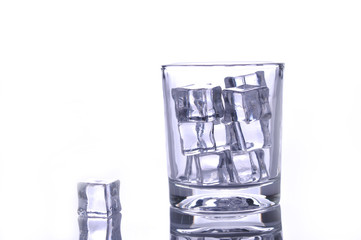 Ice in a glass on white