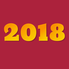 Happy New Year 2018. Yellow figures 2018 on a red background. Vector illustration