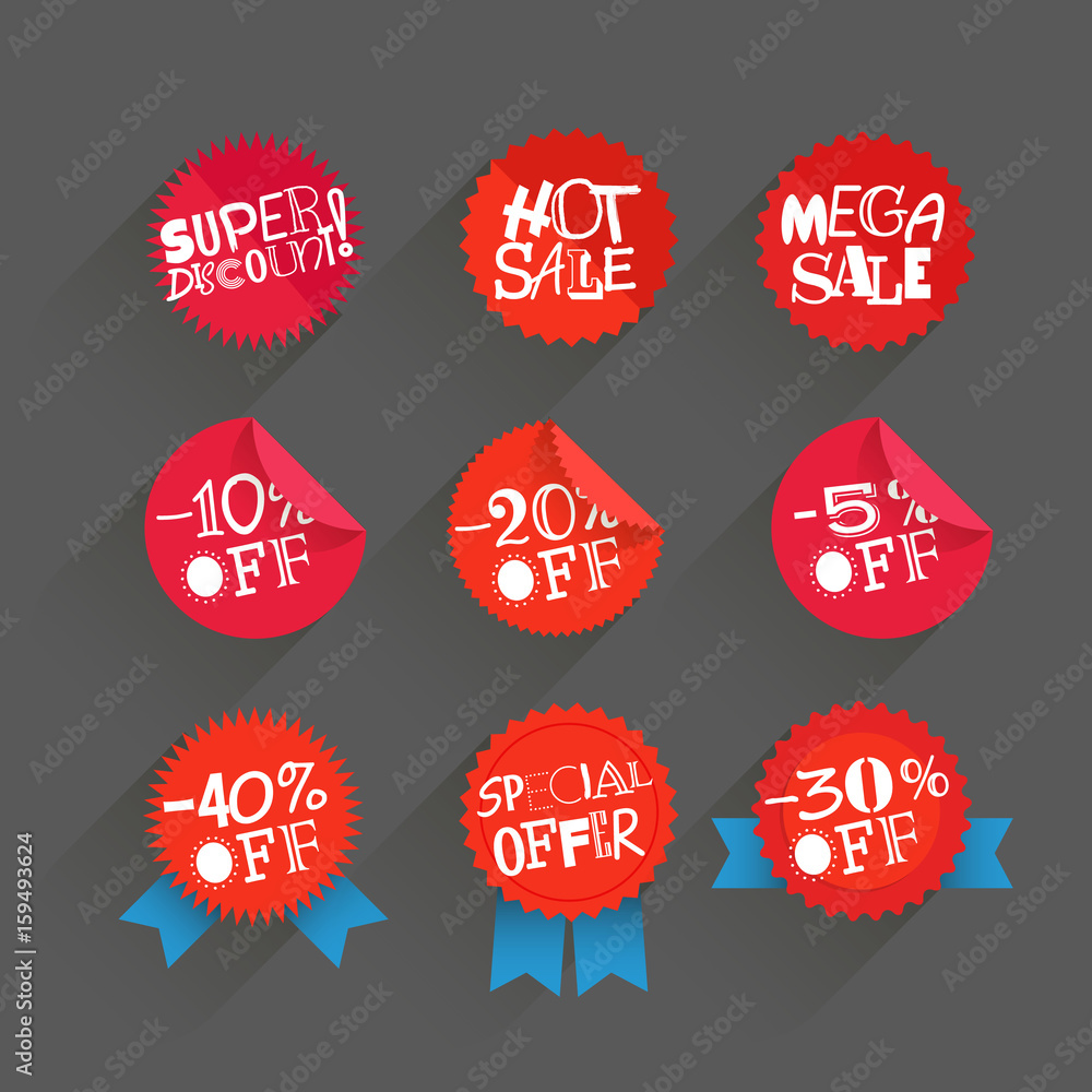 Poster different retro style tags and ribbons set