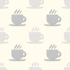 Cute vector black and white coffee cup pattern. Seamless monochrome coffee cup pattern for fabric, wallpapers, wrapping paper, cards and web background.