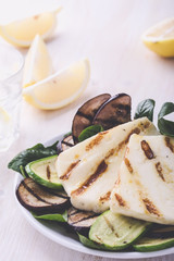 Grilled halloumi with eggplant and zucchini
