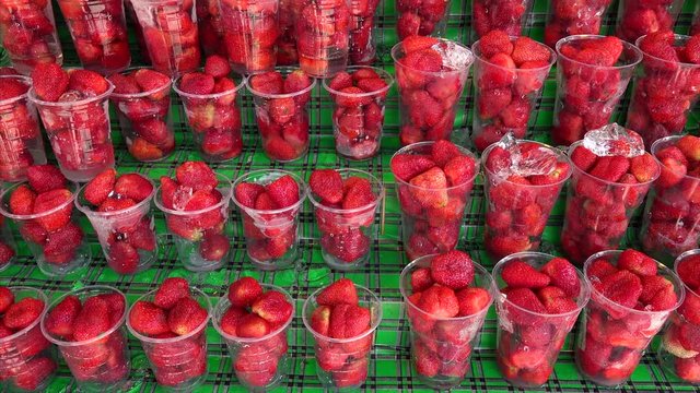 Fresh Red Strawberries for Sale at Chatuchak Weekend Market in Bangkok, Thailand