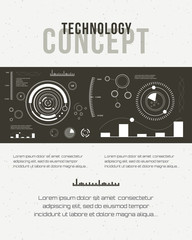Obraz premium Technology report, flyer design template, brochure. Geometric Abstract Modern Backgrounds. Mobile Technologies, Applications and Online Services Infographic Concept. HUD, techno, business, gui, ui.