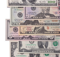 US american dollar money bills isolated on white background.