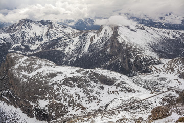 Fototapeta na wymiar Winter view of Dolomites in the area of Trentino-Alto-Adige region, Italy. Selective focus