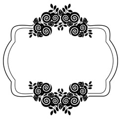 Elegant silhouette frame with decorative roses. Copy space. Vector clip art.