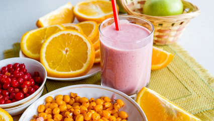 Berry smoothies and fruits