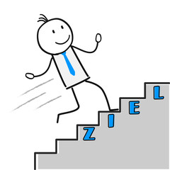 Ziel Figur läuft Treppe hoch