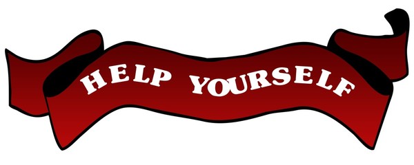 Red ribbon withHELP YOURSELF .