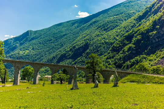 Circular viaduct bridge near Brusio on the Swiss Alps - 13