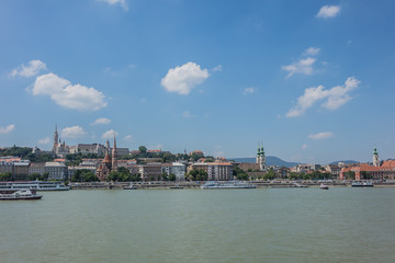 Beautiful Panoramic view of Buda side in Budapest city from Chain Bridge. Hungary.