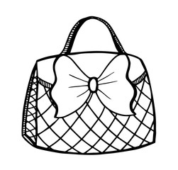 Hand drawn of woman's handbag. Doodle, ornate, ornament style