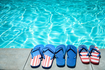 Summer background with flip flops near the pool - 159500609