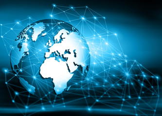 Best Internet Concept of global business. Globe, glowing lines on technological background. Wi-Fi, rays, symbols Internet, 3D illustration