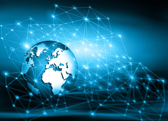 Best Internet Concept of global business. Globe, glowing lines on technological background. Wi-Fi, rays, symbols Internet, 3D illustration