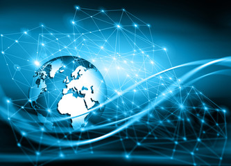 Best Internet Concept of global business. Globe, glowing lines on technological background. Wi-Fi, rays, symbols Internet, 3D illustration