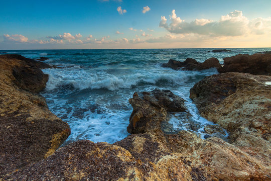 Beautiful long exposure seascape with sunrise or sunset.