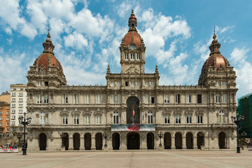 Fototapeta na wymiar City Hall in the Maria Pita Square in La Coruña, Spain.