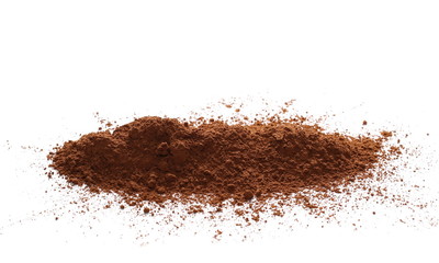 pile cocoa powder isolated on white background