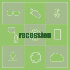 Business concept. words recession . Icon and button set
