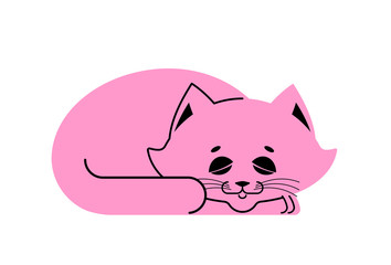 Sleeping cat pink isolated. kitten be asleep. sleep pet