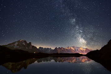 Cheserys lake and the Mont Blanc Massif at night