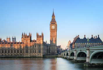 Palace of Westminster and Big Ben by Westminster Bridge, London, England, UK