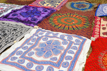 Beach handkerchiefs and sarongs in Conil de la Frontera, famous holiday town on the coast of Cadiz,...